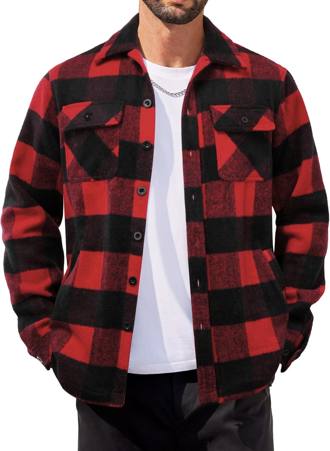 COOFANDY Men's Flannel Jacket Warm Thick Plaid Shacket Style