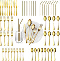 56 Piece Gold Silverware Set for 8 - Elegant Stainless Flatware