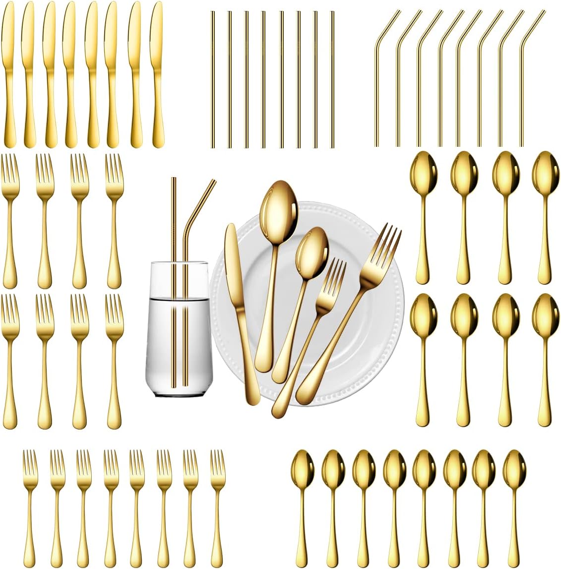 56 Pieces Gold Silverware Set for 8 - Stylish Flatware Utensils