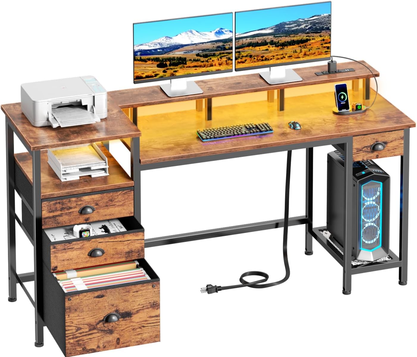 60 Gaming Desk with 4 Drawers & Power Outlets