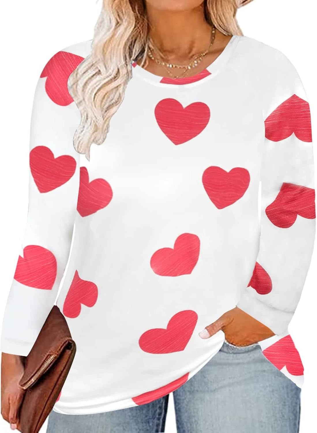 Valentine's Heart Print Plus Size Top