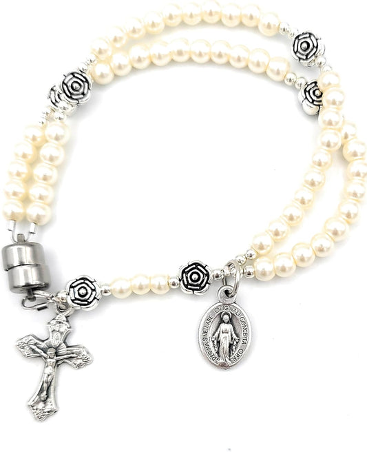 White Glass Pearl Wrist Rosary by Handmade - Elegant Design