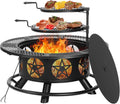 36 in Fire Pit with 2 Grills and Table Lid - 3-in-1 Patio Firepit