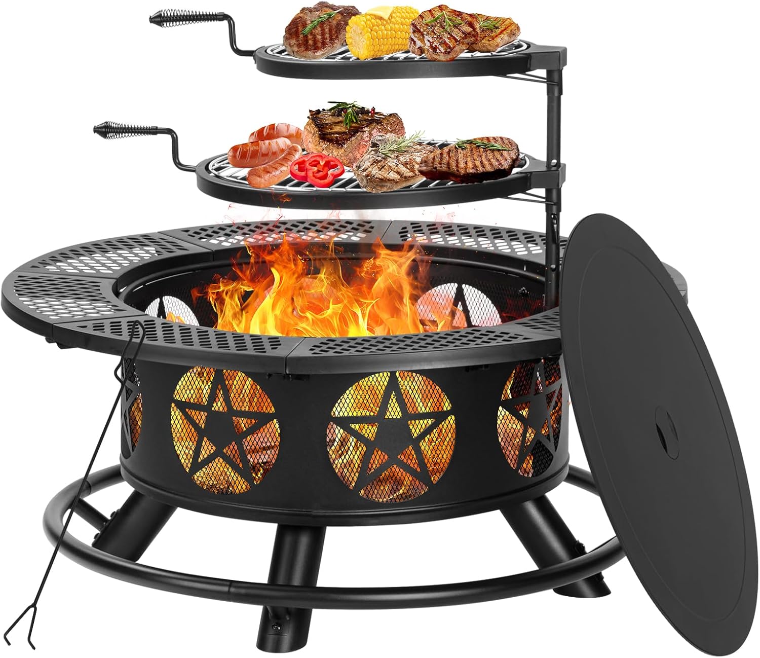 36 Inch Fire Pit with 2 Grills for BBQ and Outdoor Fun