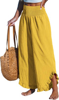 CUPSHE Women Smocked Waist Straight Leg Ruffle Cuffs Pants - Beach