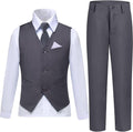 Gray Boys Vest Suit Set with Dress Shirt and Tie - Slim Fit