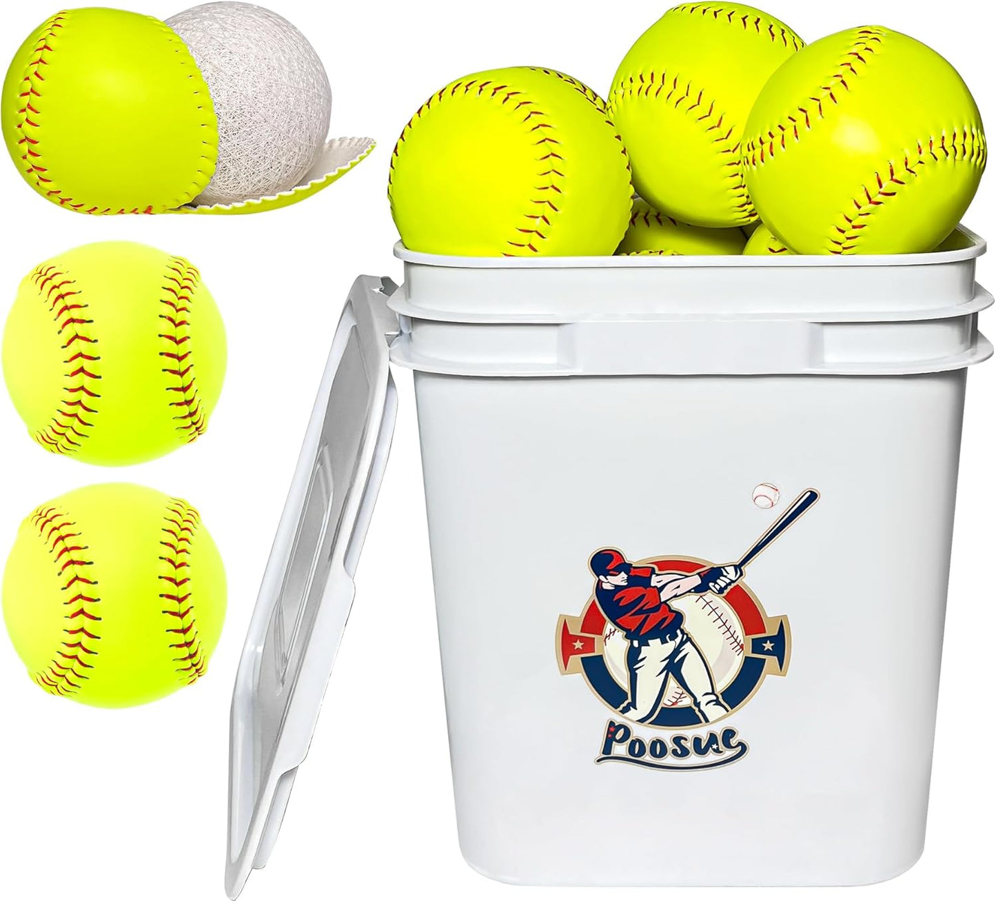Bucket of 13 Practice Softballs for Youth Training and Games
