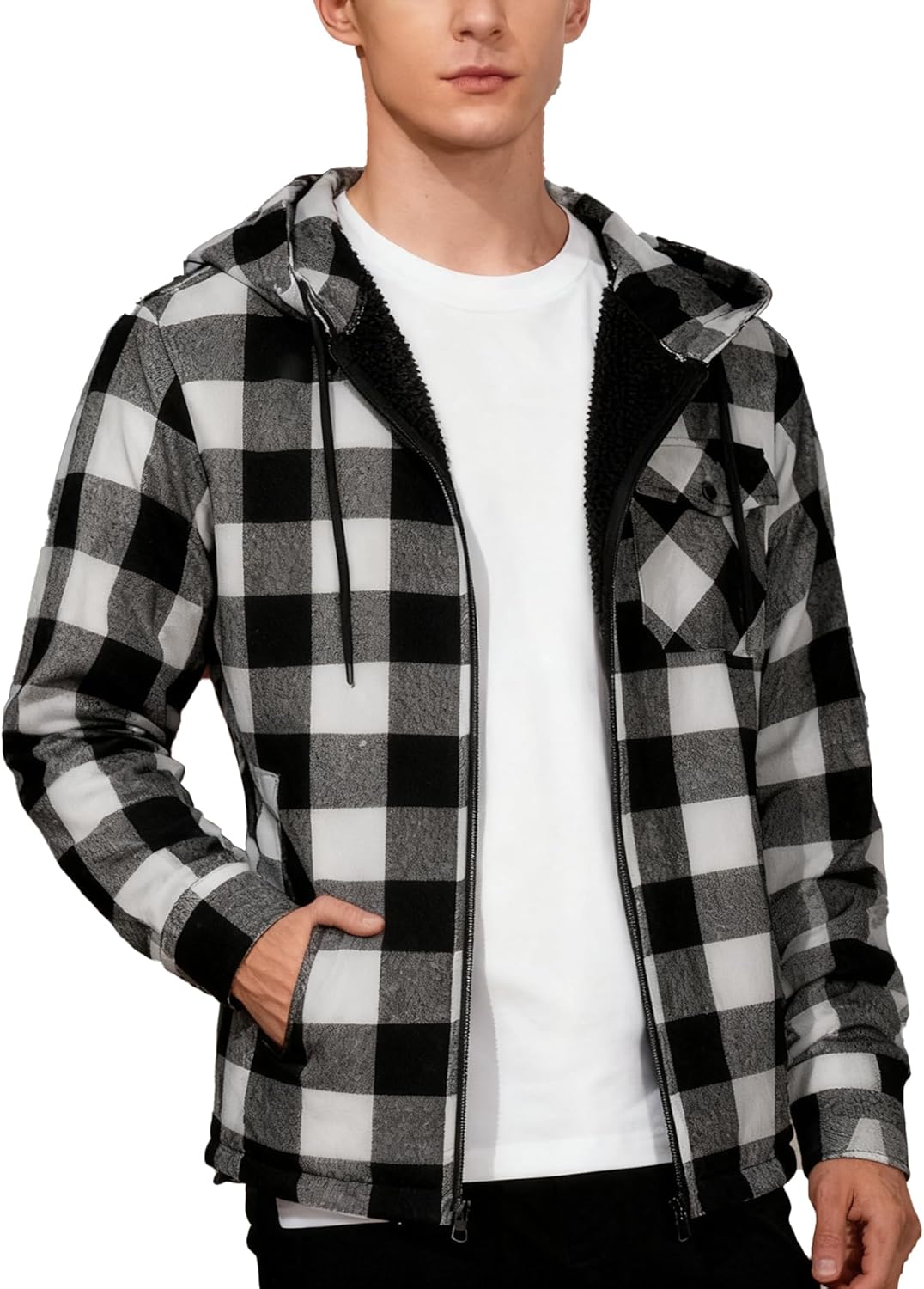 ZITY Flannel Jacket for Men - Warm Sherpa Lined Hoodie