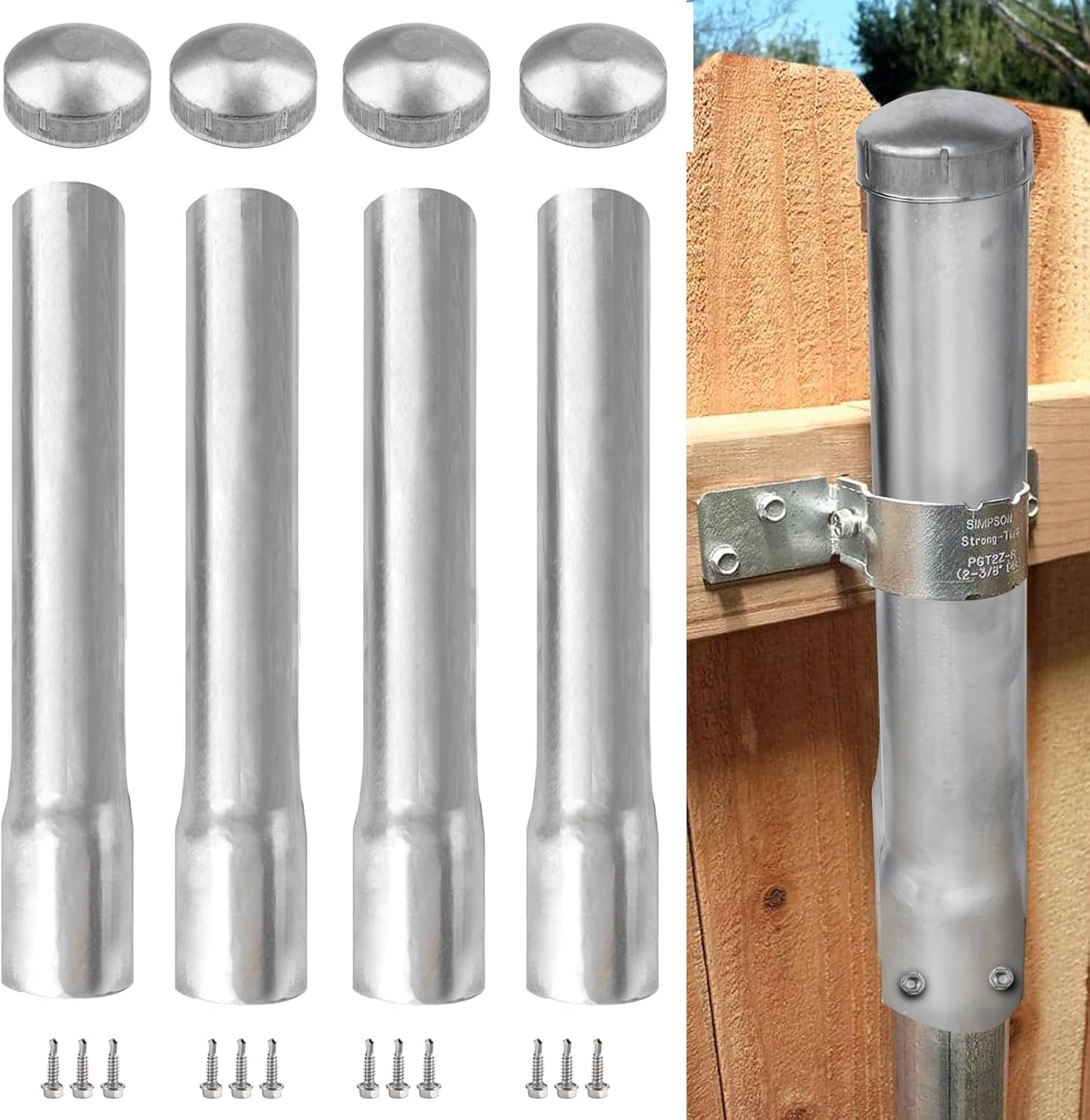 4 Pack 2-3/8 in OD Metal Post Extender for Fence Height Increase