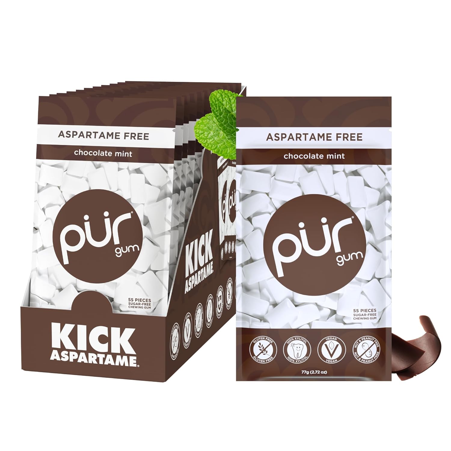 PUR Gum Chocolate Mint Flavor - Sugar Free & Xylitol Sweetened