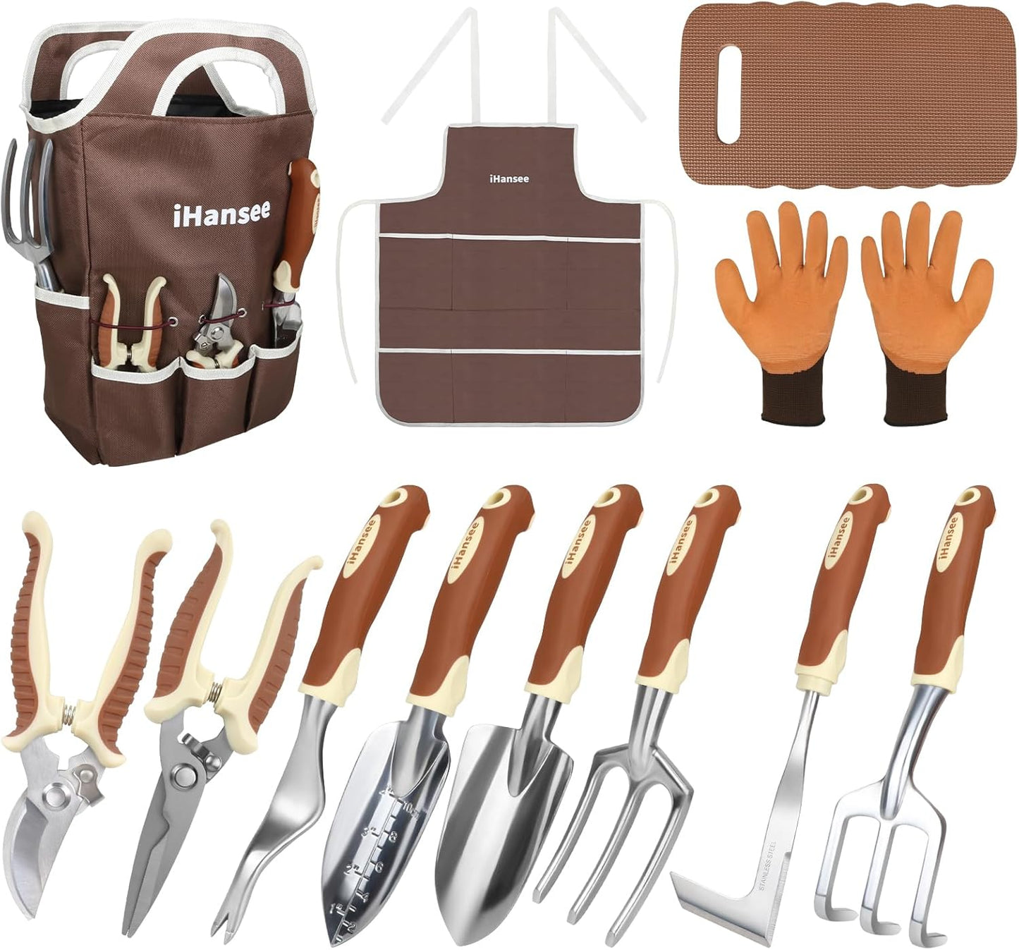 Brown Gardening Tools Set 12-Piece for Plant Lovers and Gardeners
