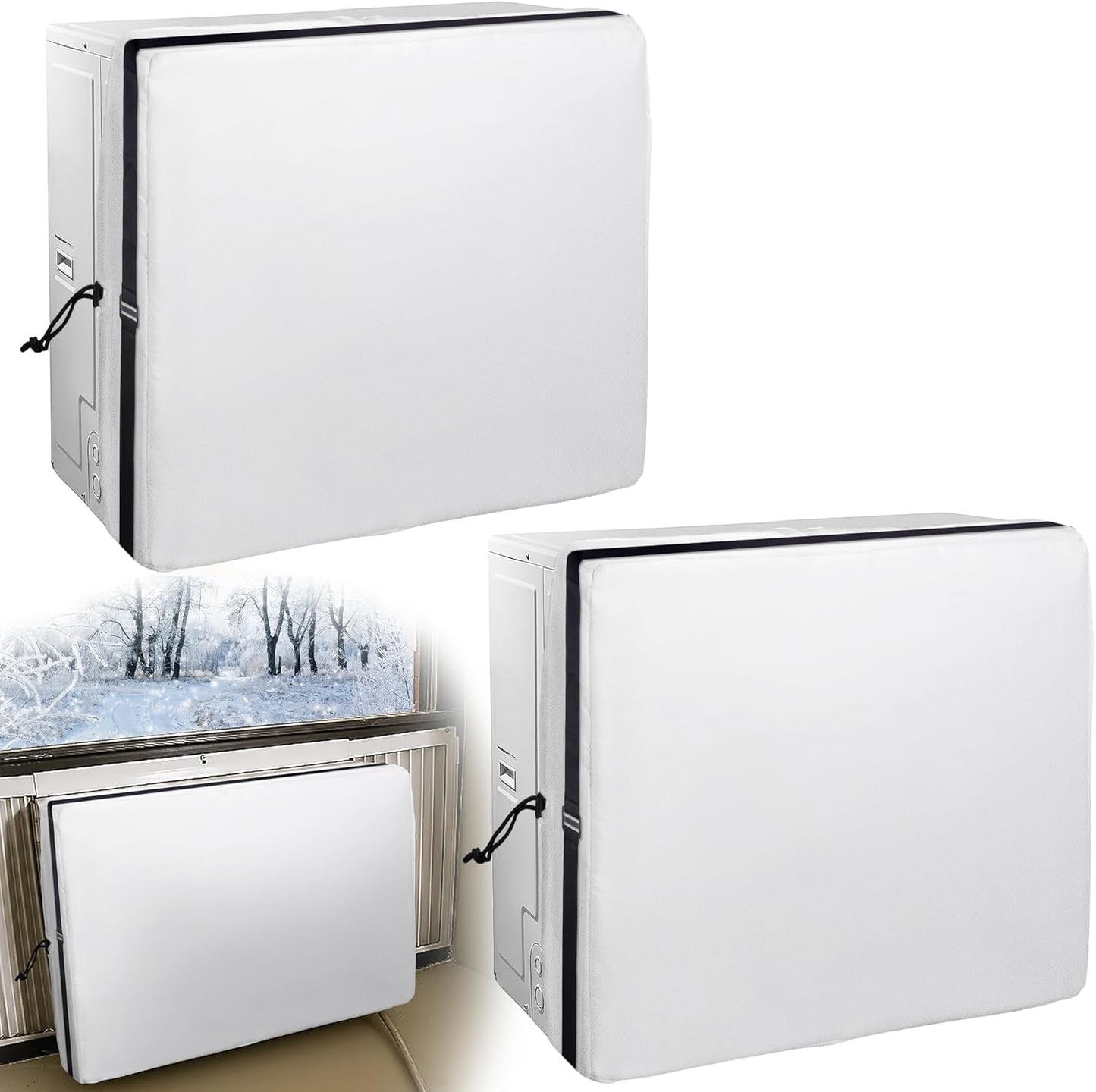 Winter Insulation: 2-Pack Adjustable AC Covers - 3 Layers, Elastic Straps - 20.5x15.7x4.4