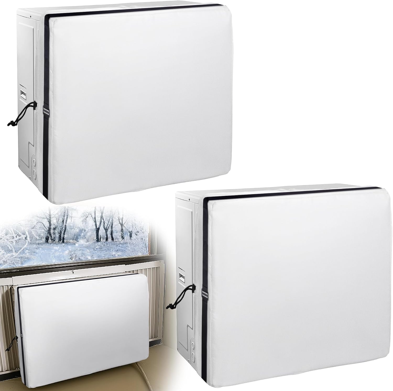 Winter Insulation: 2-Pack Adjustable AC Covers - 3 Layers, Elastic Straps - 20.5x15.7x4.4