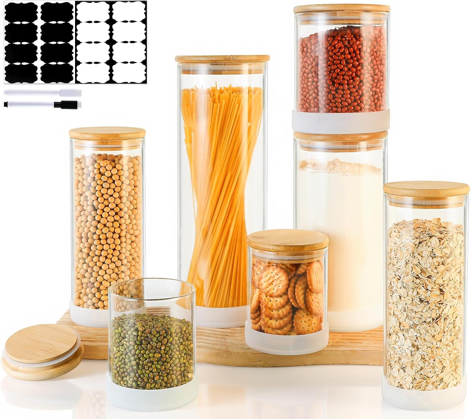 Glass Storage Containers with Bamboo Lids for Kitchen Organization