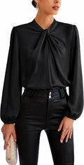 GRACE KARIN Women's Mock Neck Silk Satin Blouse - Office Ready Shirts