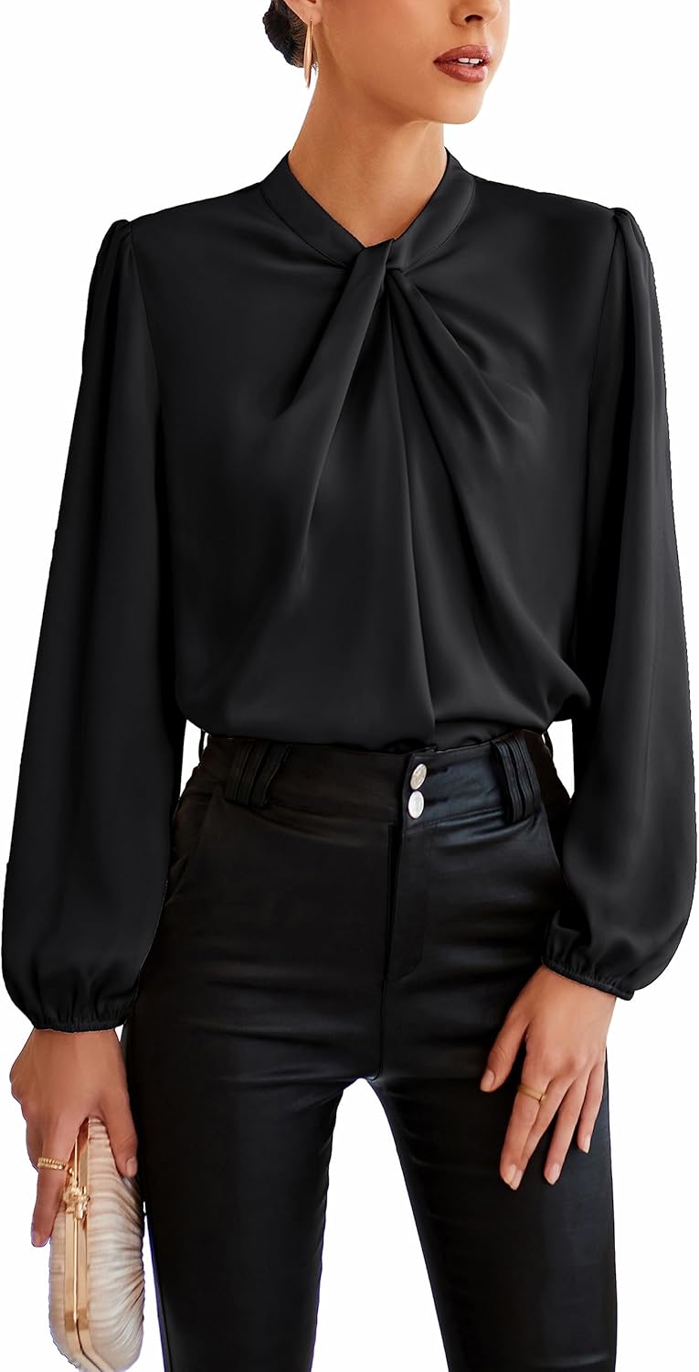 Elegant Mock Neck Long Sleeve Blouse for Business Office Wear