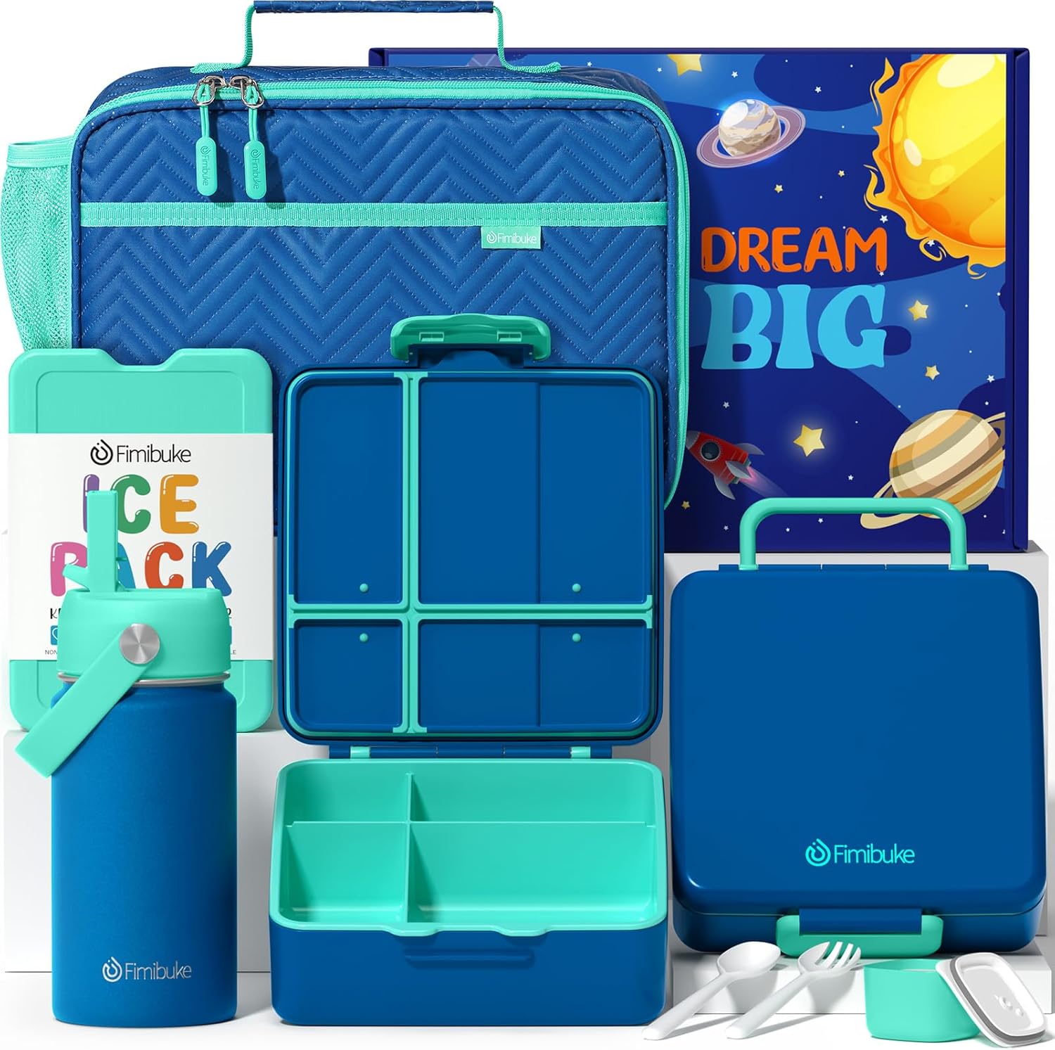 Fimibuke Kids Bento Lunch Box Set with Insulated Bag & Bottle