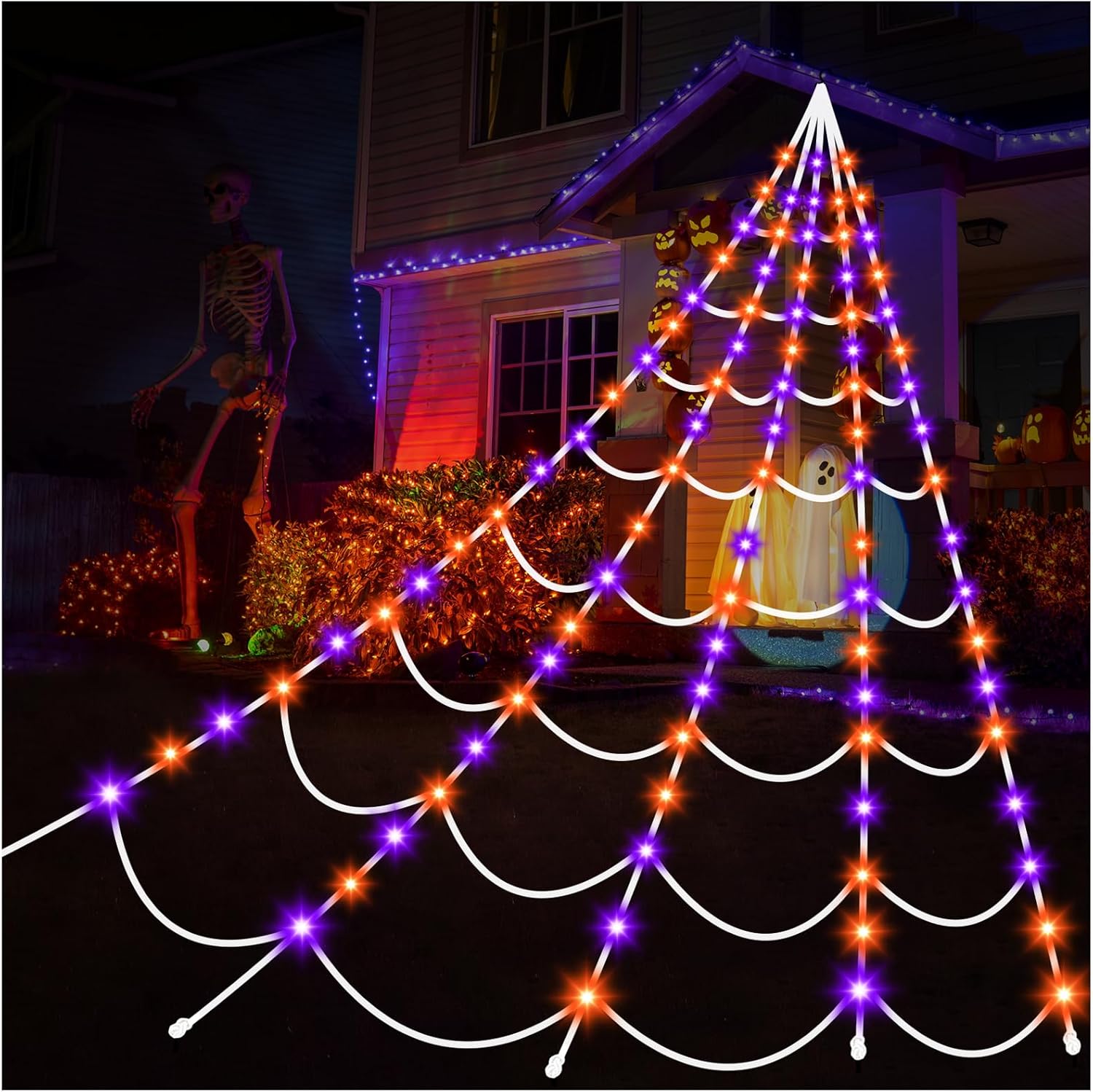 Giant Spider Web Lights for Halloween Decoration - 150 LEDs