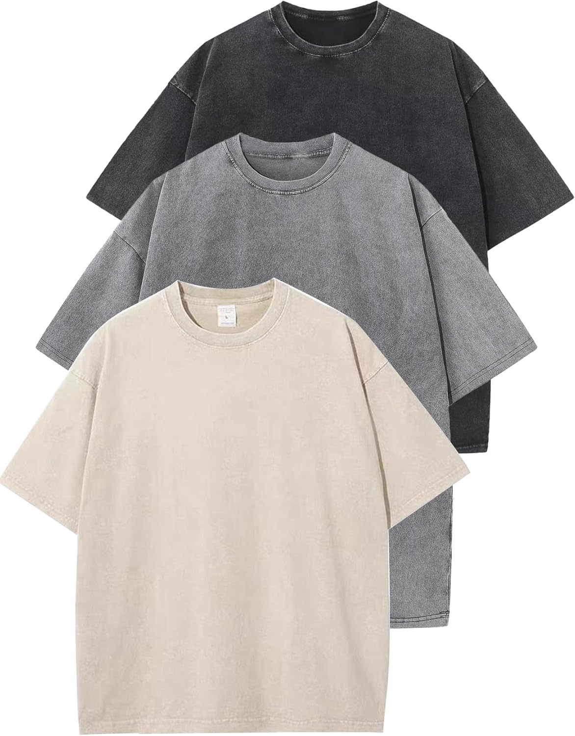 Flygo 3 Pack Men Oversized T Shirts for Casual Streetwear