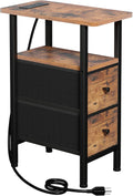 Narrow End Table with Charging Station - Slim Side Table for Small