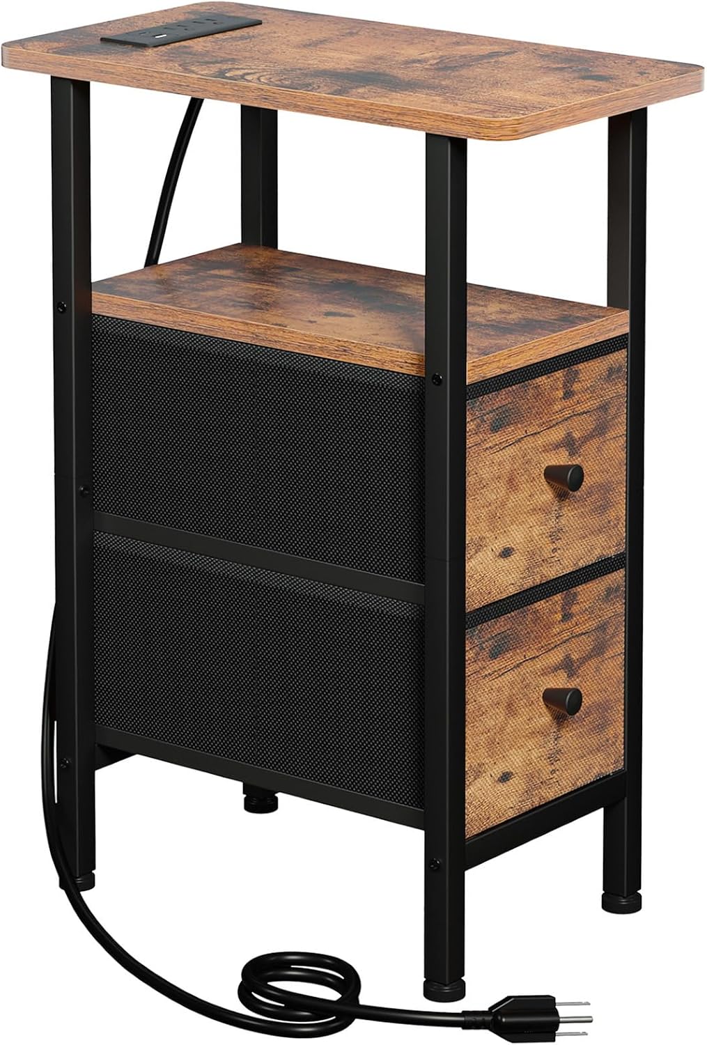 Narrow End Table with Charging Station for Small Spaces