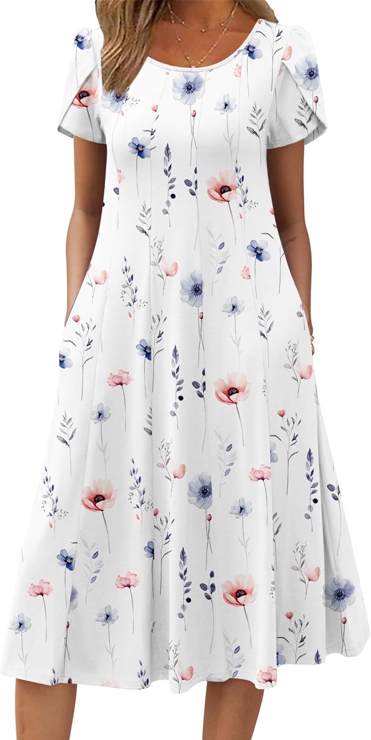 Zeagoo Womens Casual Dresses Short Sleeve Flare Midi Dress