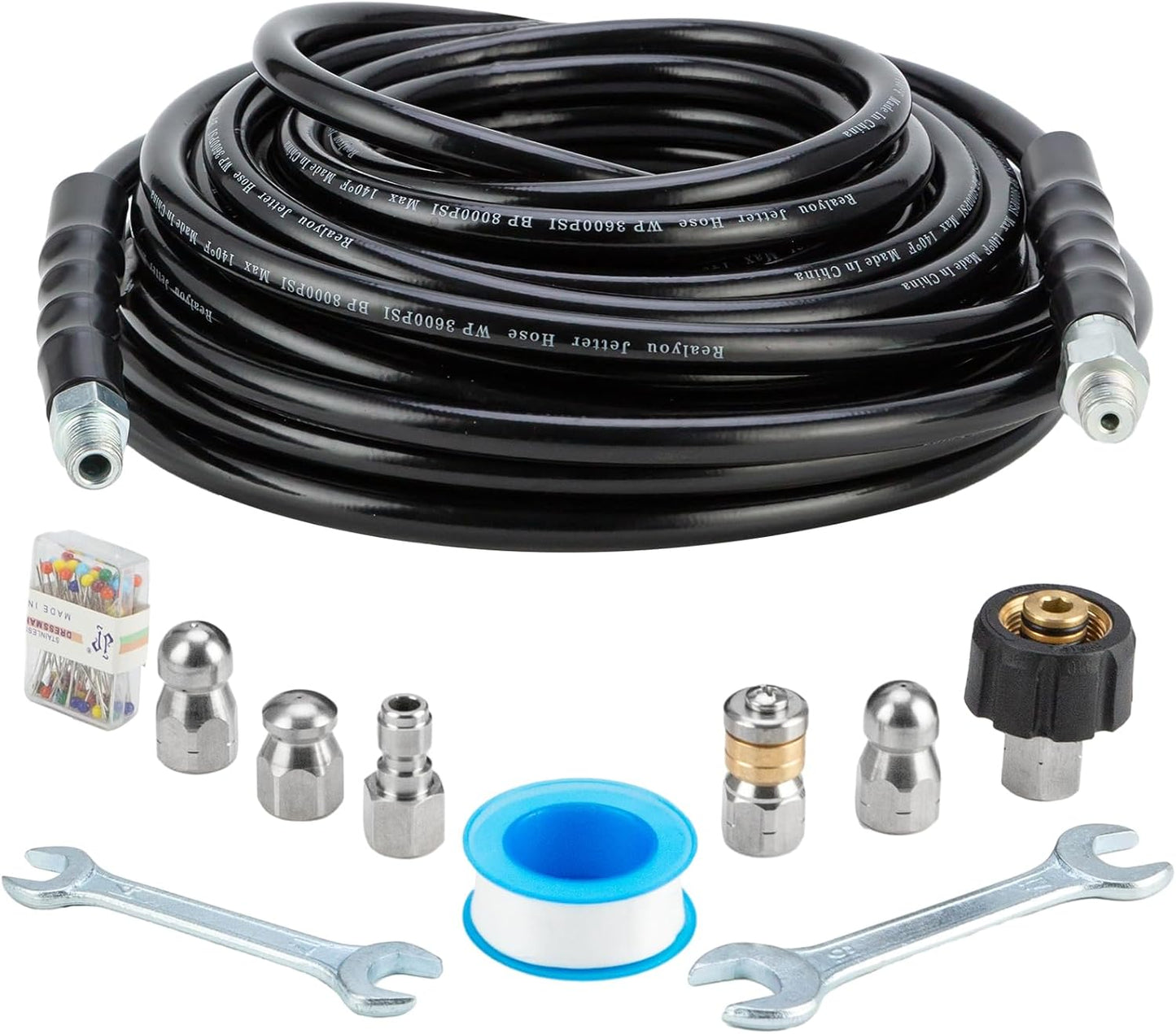 Sewer Jetter Kit 50FT for Pressure Washer with Nozzles and Hose