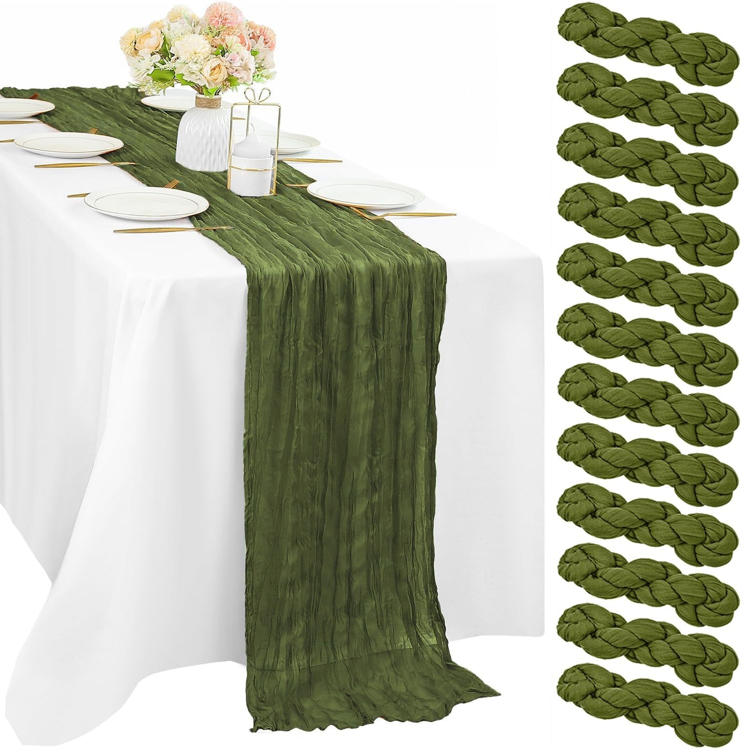 12 Pieces Olive Green Cheesecloth Table Runner for Events