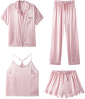 Silk Satin Pajama Set for Women 4Pcs - Soft, Versatile Sleepwear