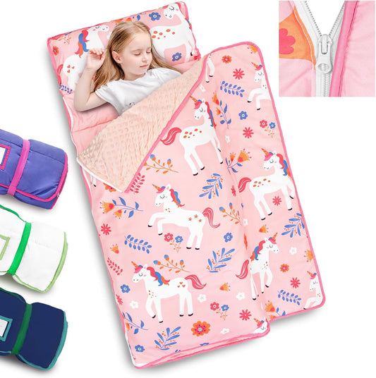 Primlect Toddler Nap Mat with Detachable Blanket for Kids