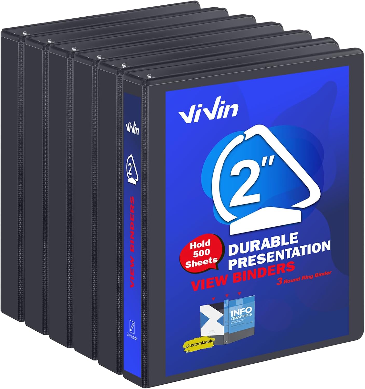 3 Ring Binder 2 Inch - Sturdy D Ring Binder with Pockets