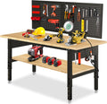60 Adjustable Height Workbench Work Table - Heavy Duty Rubber Wood Top