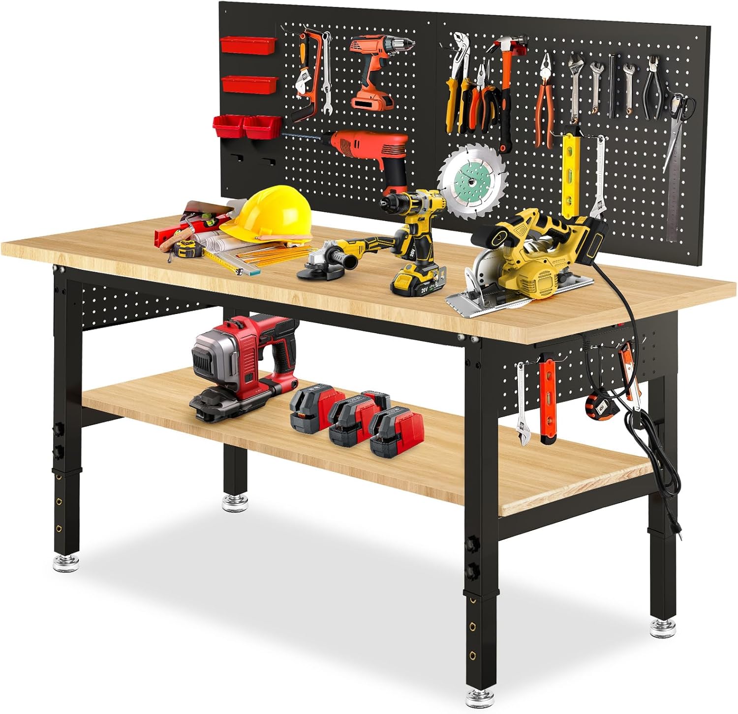 60 Adjustable Height Workbench for Garage with Heavy Duty Top
