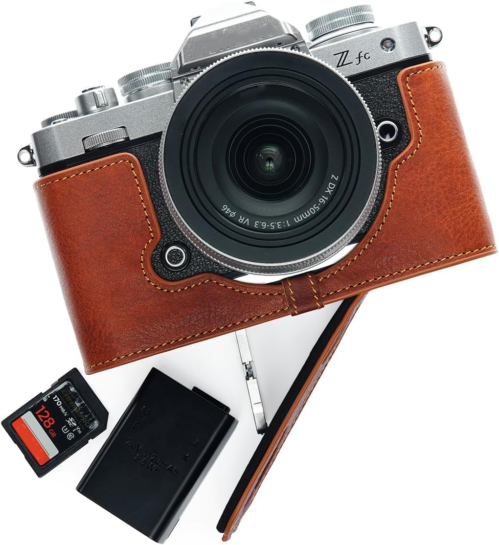 Genuine Real Leather Half Camera Case for Nikon Z fc - Rufous