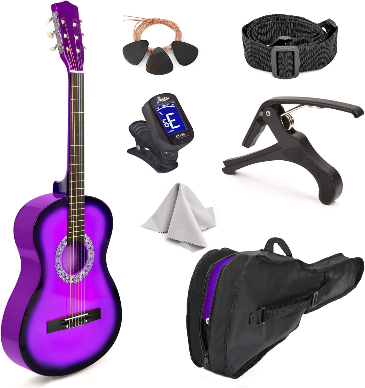 30in Wood Classical Guitar for Kids with Case and Accessories