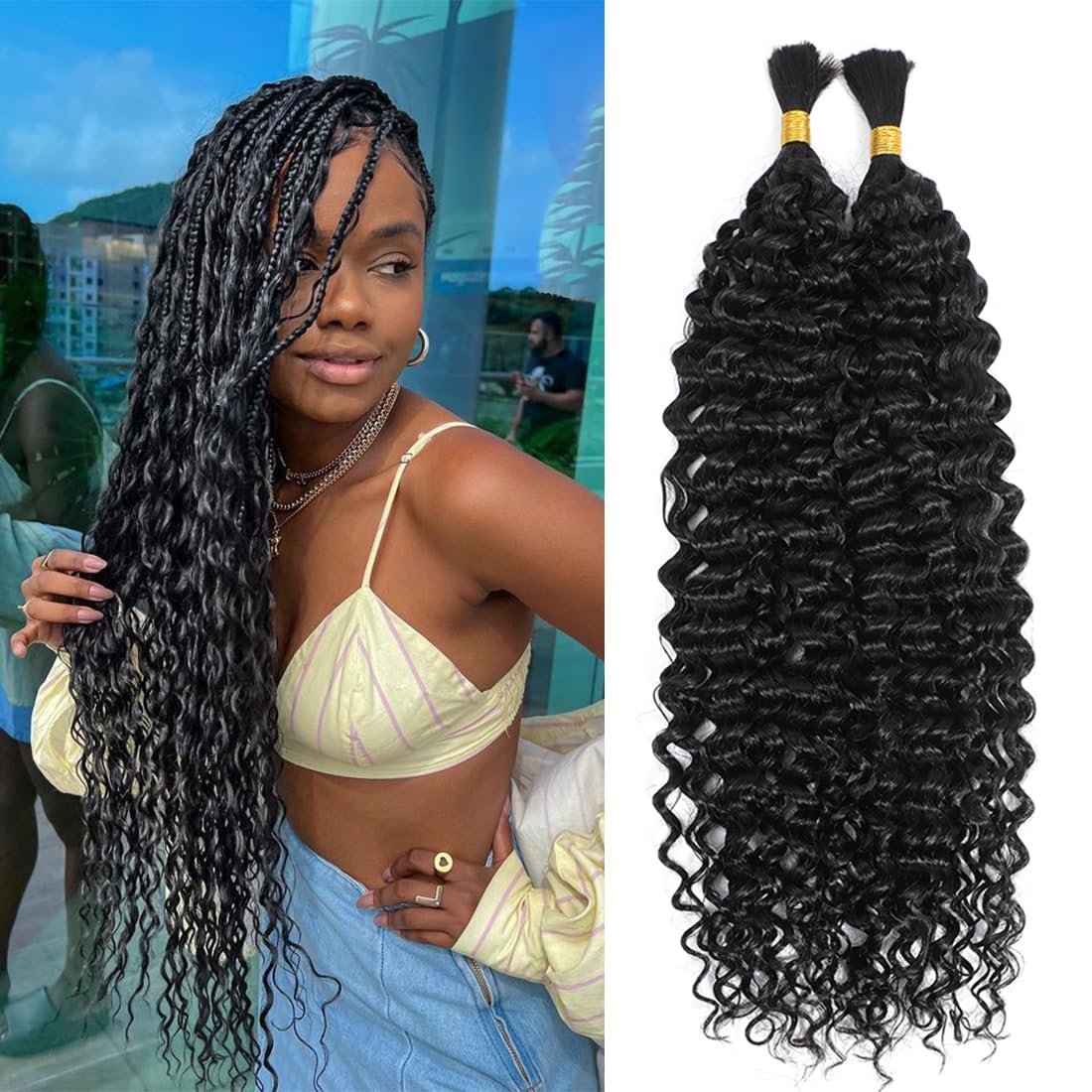 Water Wave Human Hair Extensions for Braiding 100% Natural Black