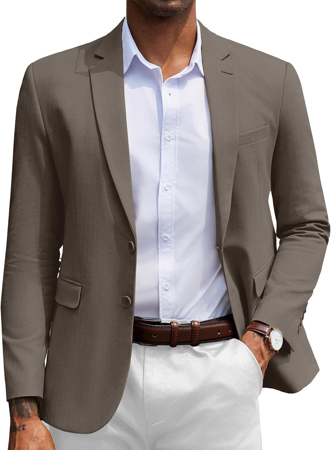 Stylish Herringbone Blazer for Men - Slim Fit Cotton Sport Coat