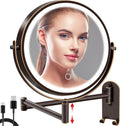 8in Wall Mounted Lighted Makeup Mirror - Rechargeable 1X/10X Magnifier
