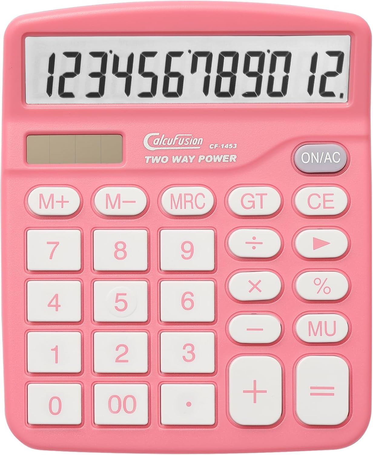 Pink Desktop Calculator: 12 Digits, Dual Power, Large Display - School & Office Essential!