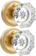 Gold Glass Door Knobs Satin Brass Privacy Door Knob Set - Elegant