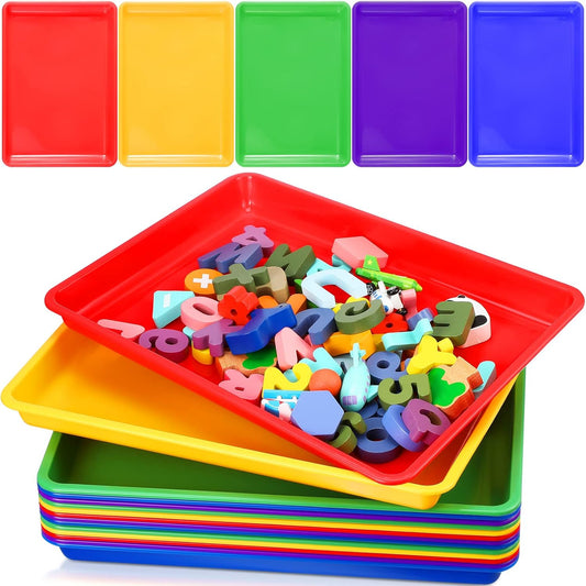 15 Pcs Flat Plastic Trays for Sensory Storage and Organization