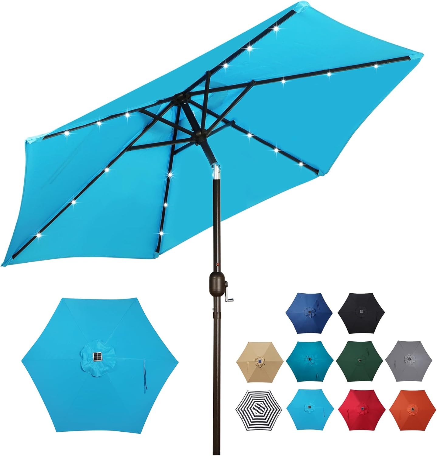Blissun 7.5 ft Solar Umbrella with LED Lights for Patio Fun