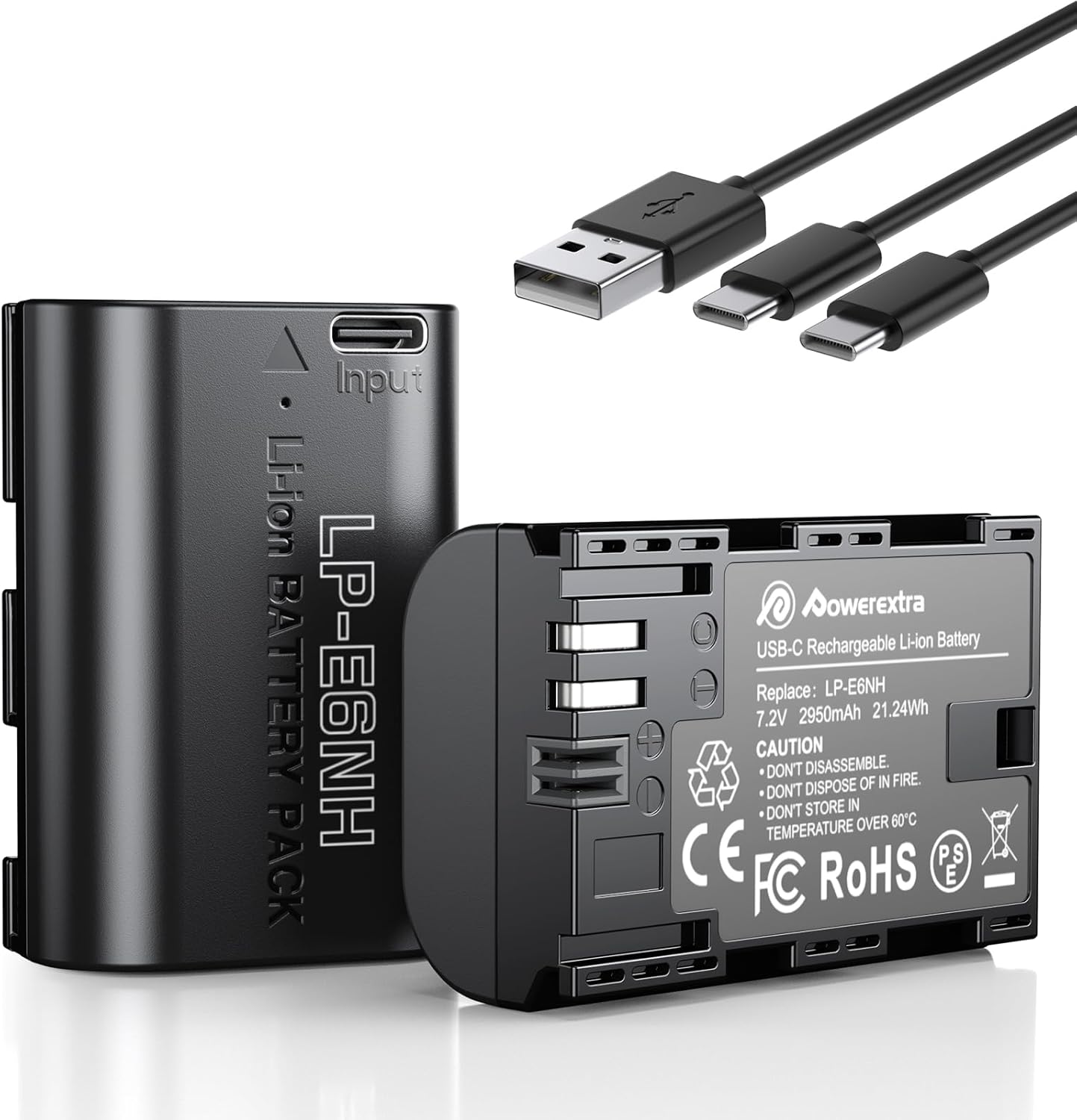 Powerextra LP-E6NH Battery for Canon Cameras - 2-Pack 2950mAh