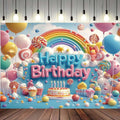 Happy Birthday Rainbow Candy Lollipop Balloons Backdrop 9x6 ft - Party