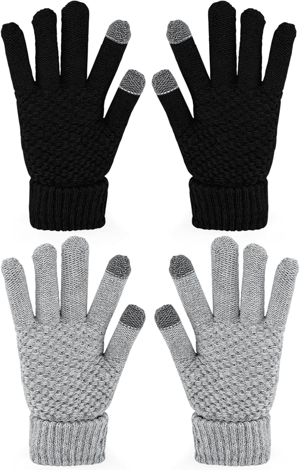 Warm Fleece Lined Touch Screen Gloves - 2 Pairs