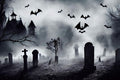 10x8ft Halloween Backdrop Horror Graveyard Flying Bat Scene - Photo