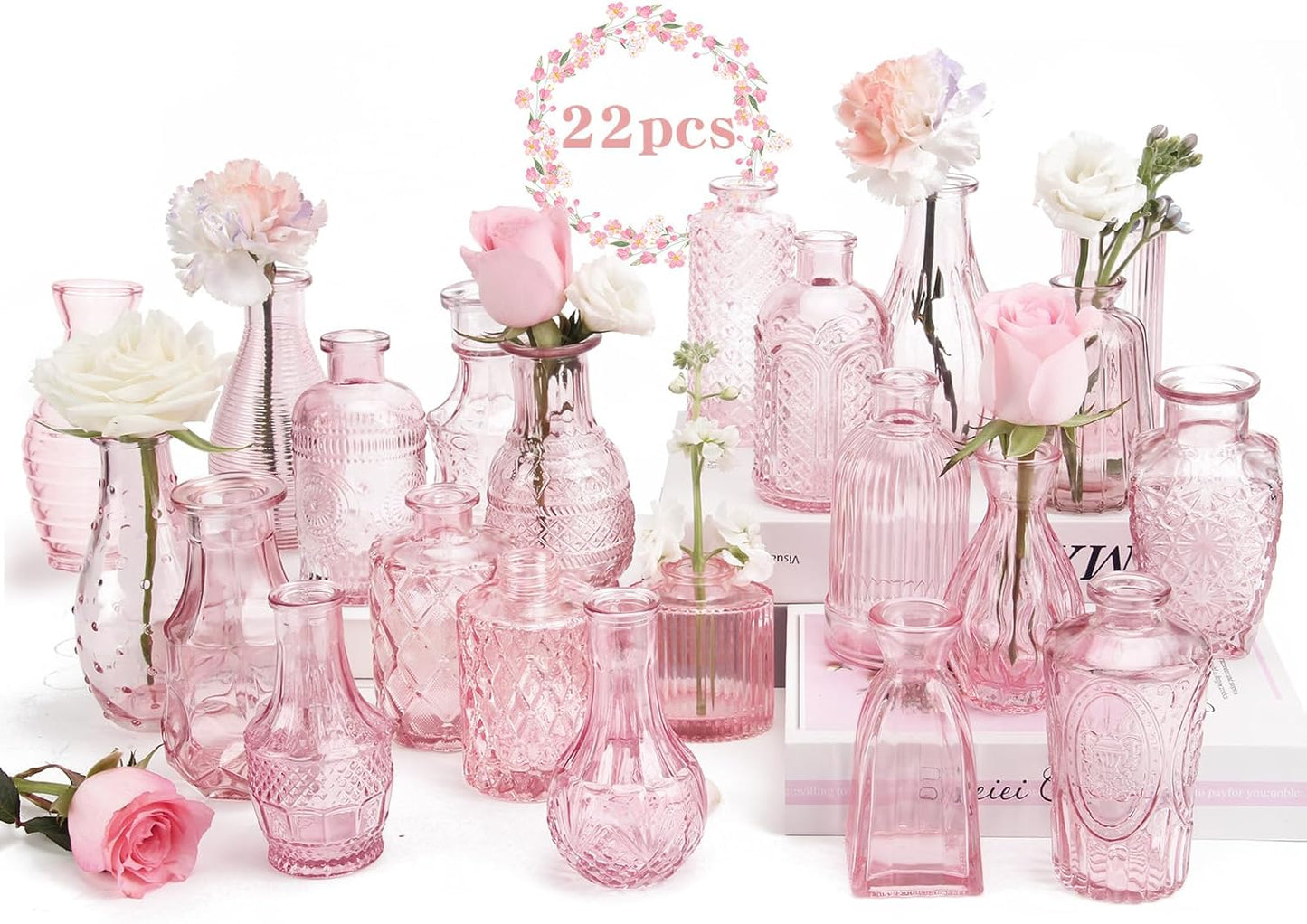 22 Pack Pink Flower Vases for Centerpieces and Home Decor