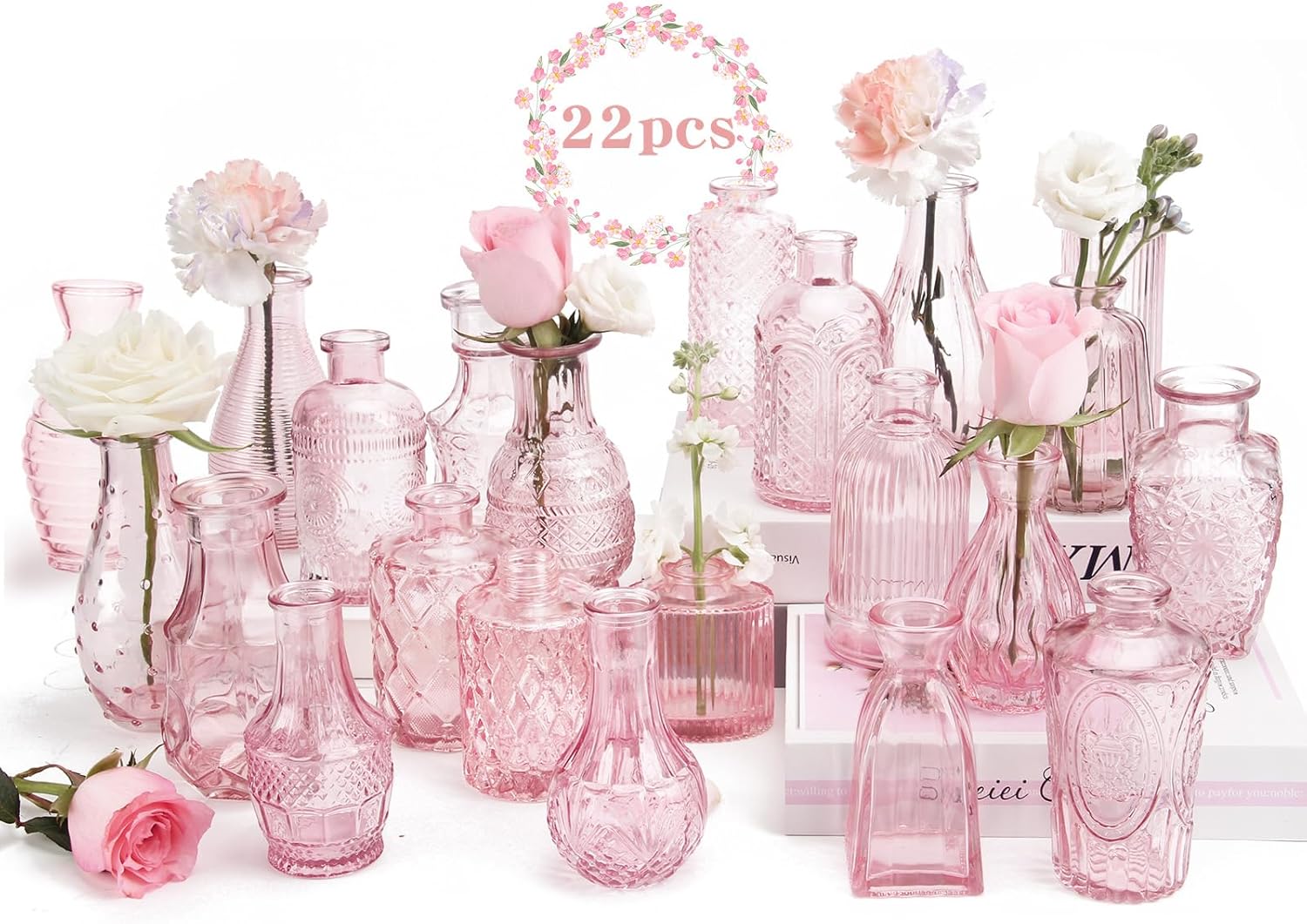 22 Pack Pink Flower Vases for Centerpieces and Home Decor