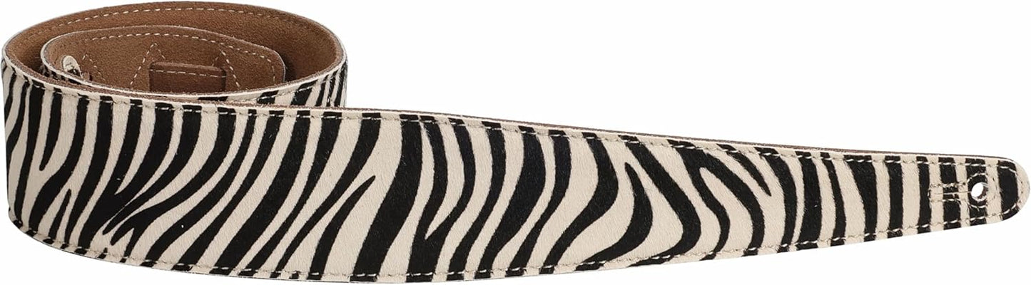 Nefelibata Guitar Strap 2.5in Zebra Print Horsehair Leather