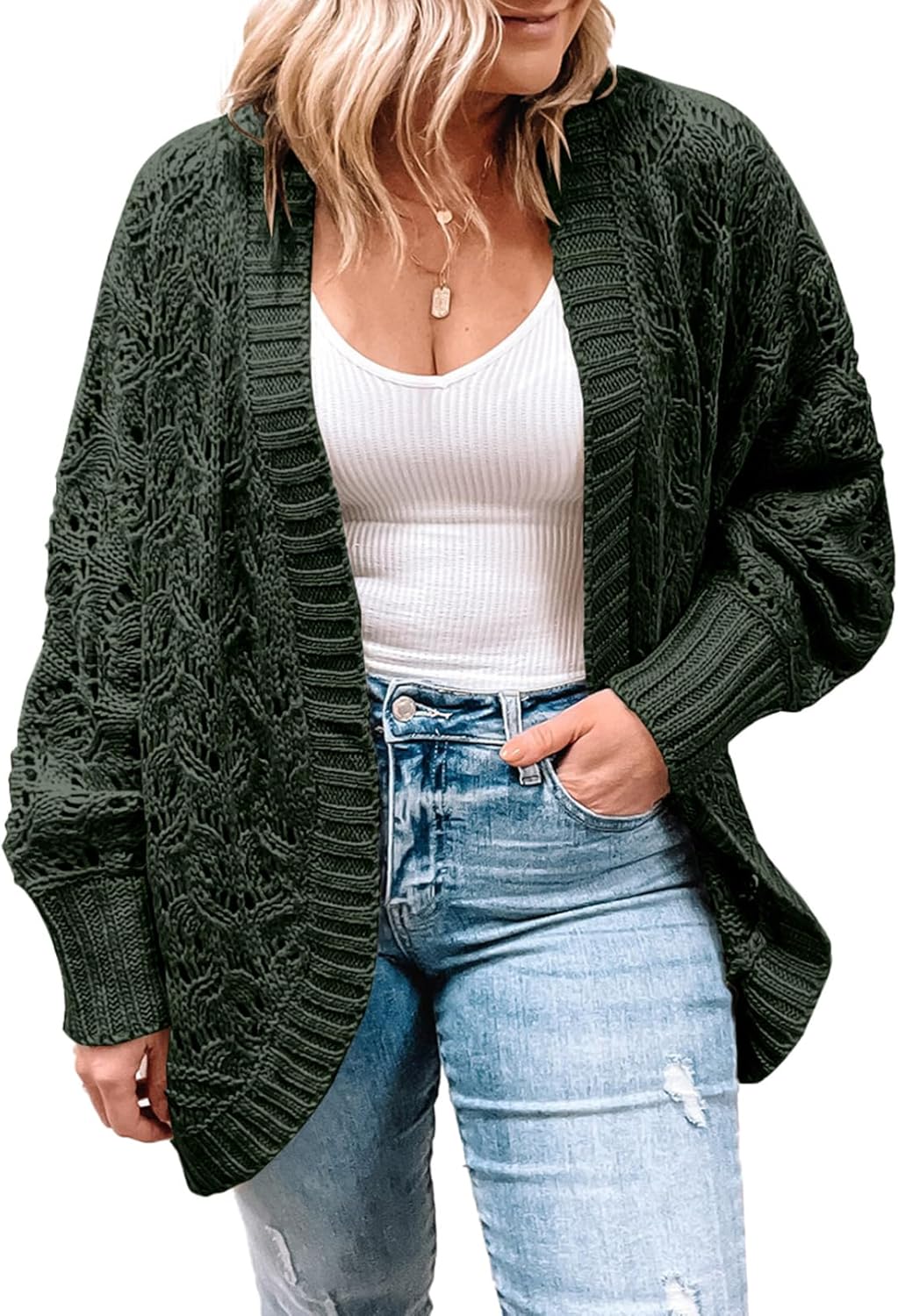 Eytino Womens Plus Size Crochet Cardigan Sweater for All Seasons